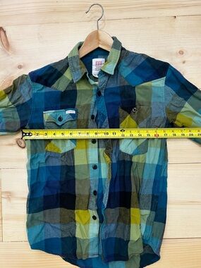 Topo Designs Men's Plaid Button-Down Shirt in Blue & Green